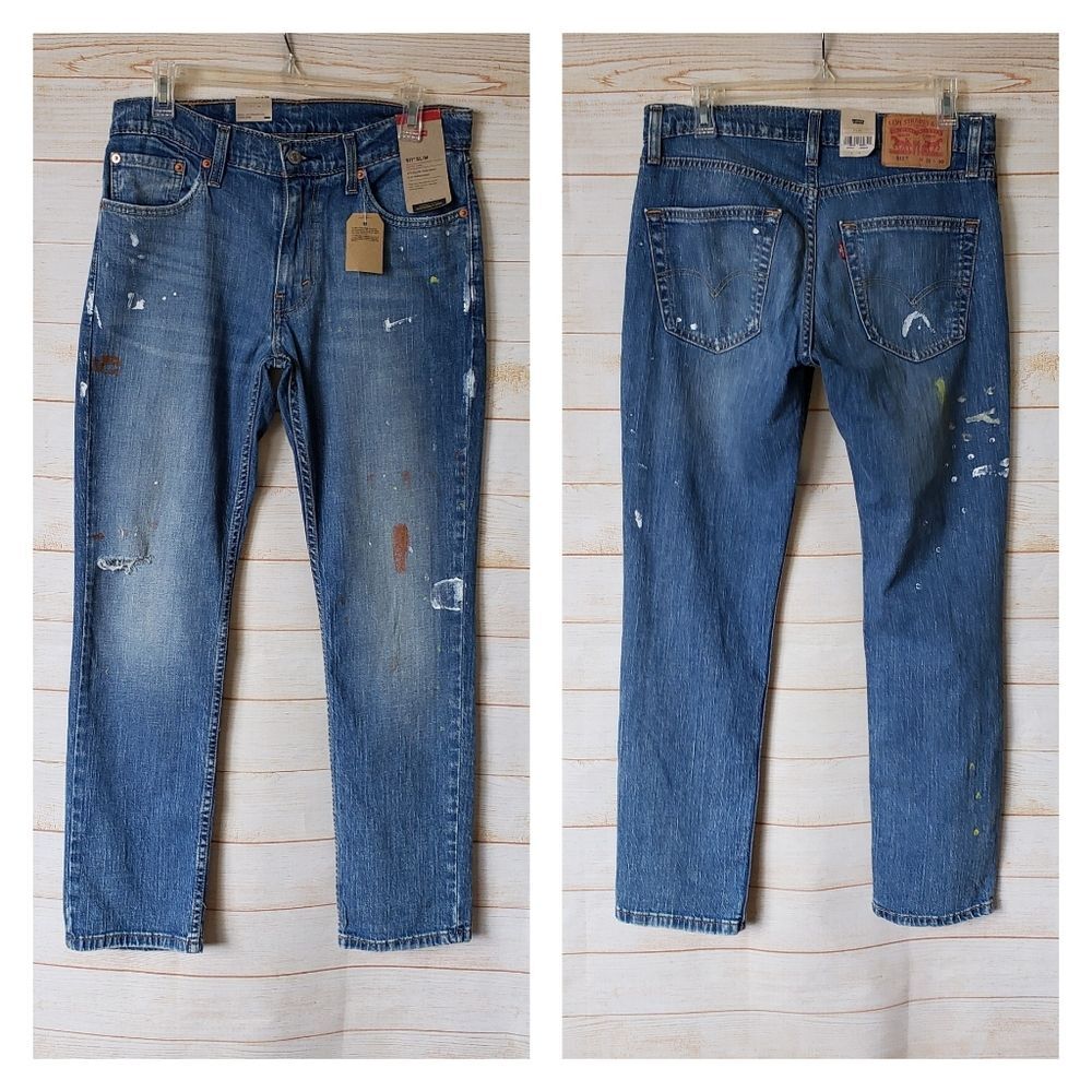 Levi's Ease 511 Slim Distressed Painted Stretch Denim Jeans Women's Size 31 x 30